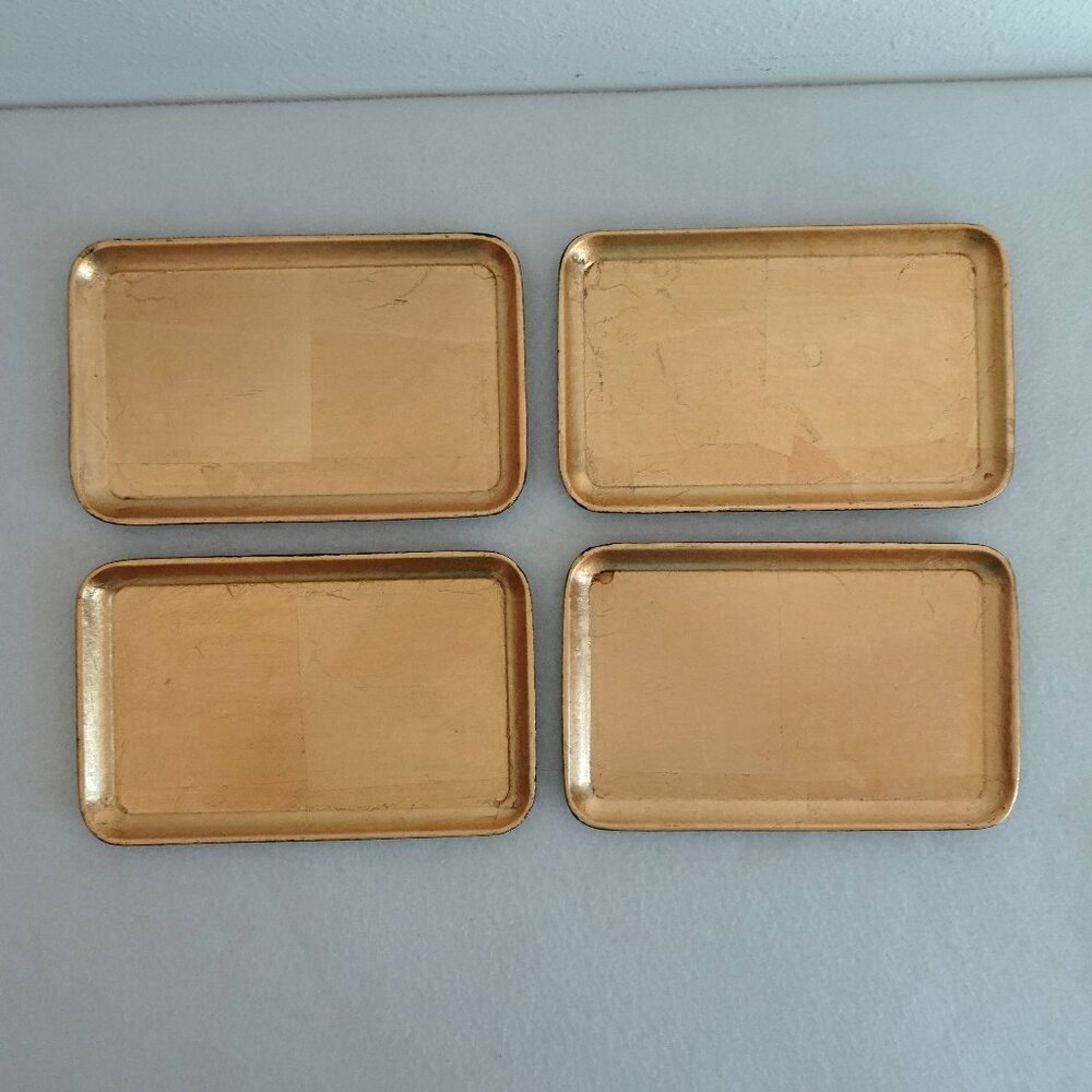 Vintage Small Trays Sushi Plates Gold Lacquer Set Of 4 Made in Japan